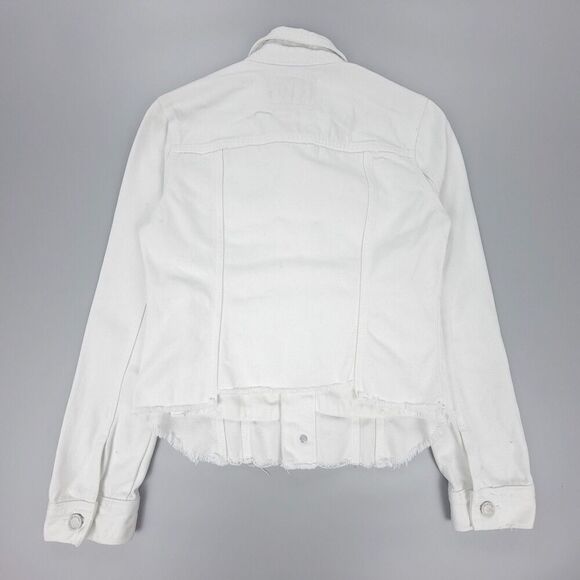 BLANK NYC Western Raw Hem Cropped Jean Jacket Button Down Trucker White Denim XS - Picture 7 of 8